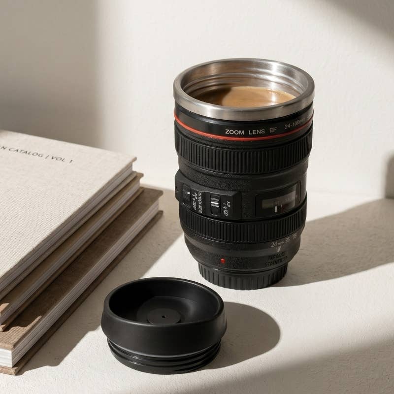 Camera Lens Mug with Stainless Steel Liner (Black)