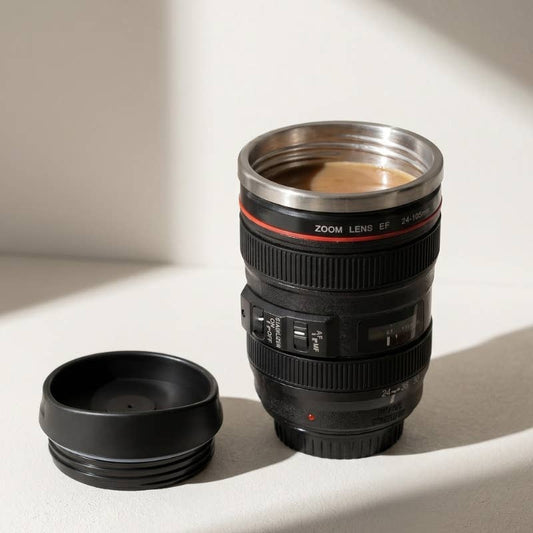 Camera Lens Mug with Stainless Steel Liner (Black)