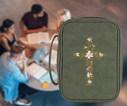 White Dove Bible Case Embroidered Cross Green XLarge