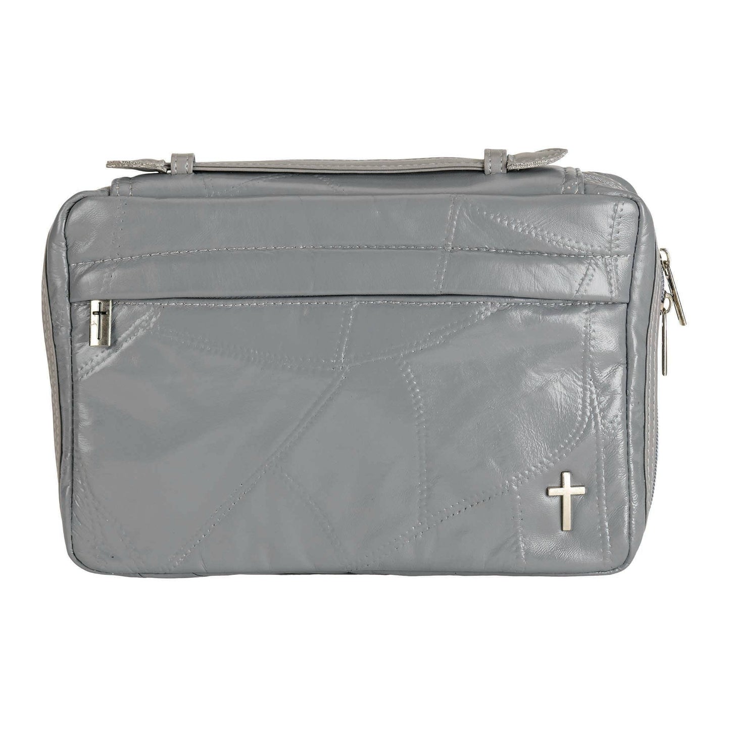 Gray Leather Patchwork Large Bible Case