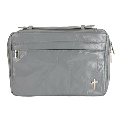Gray Leather Patchwork Large Bible Case