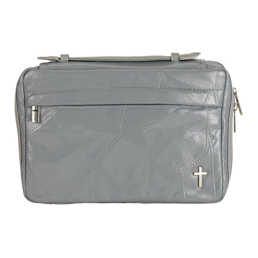 Gray Leather Patchwork Large Bible Case