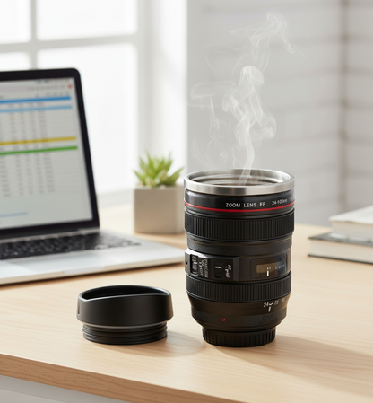 Camera Lens Mug with Stainless Steel Liner (Black)
